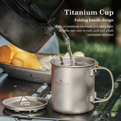 Boundless Voyage 450ml Pure Titanium Mug with Lid – Ultralight & Durable Camping Cup
