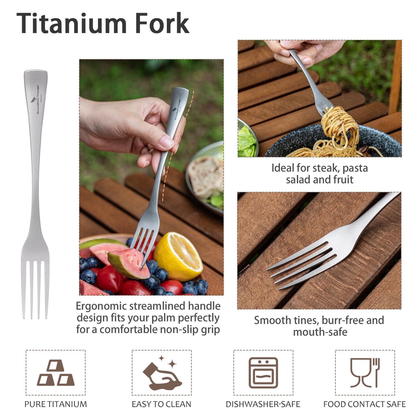Boundless Voyage Titanium Cutlery Set – Ultralight Camping Knife, Fork & Spoon Tableware for Travel & Everyday Use