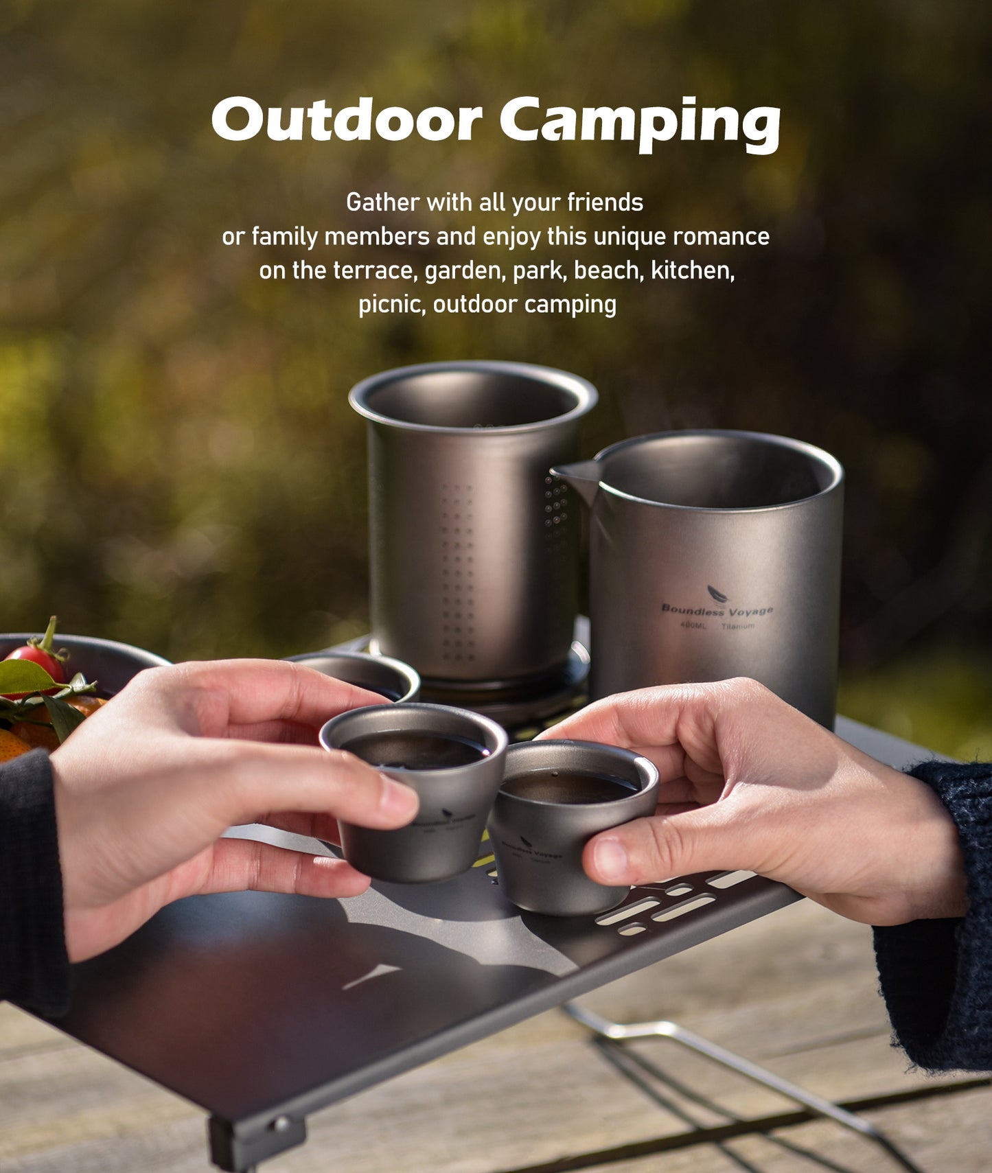 Boundless Voyage 400ml Titanium Double-Layer Tea Maker | Anti-Scald Insulated Teapot with Filter | Lightweight Double-Walled Tea Mug for Camping