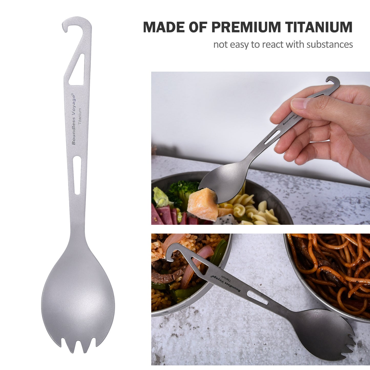 Boundless Voyage Titanium Spork with Bottle Opener – Ultralight Camping Cutlery for Hiking, Backpacking & Travel