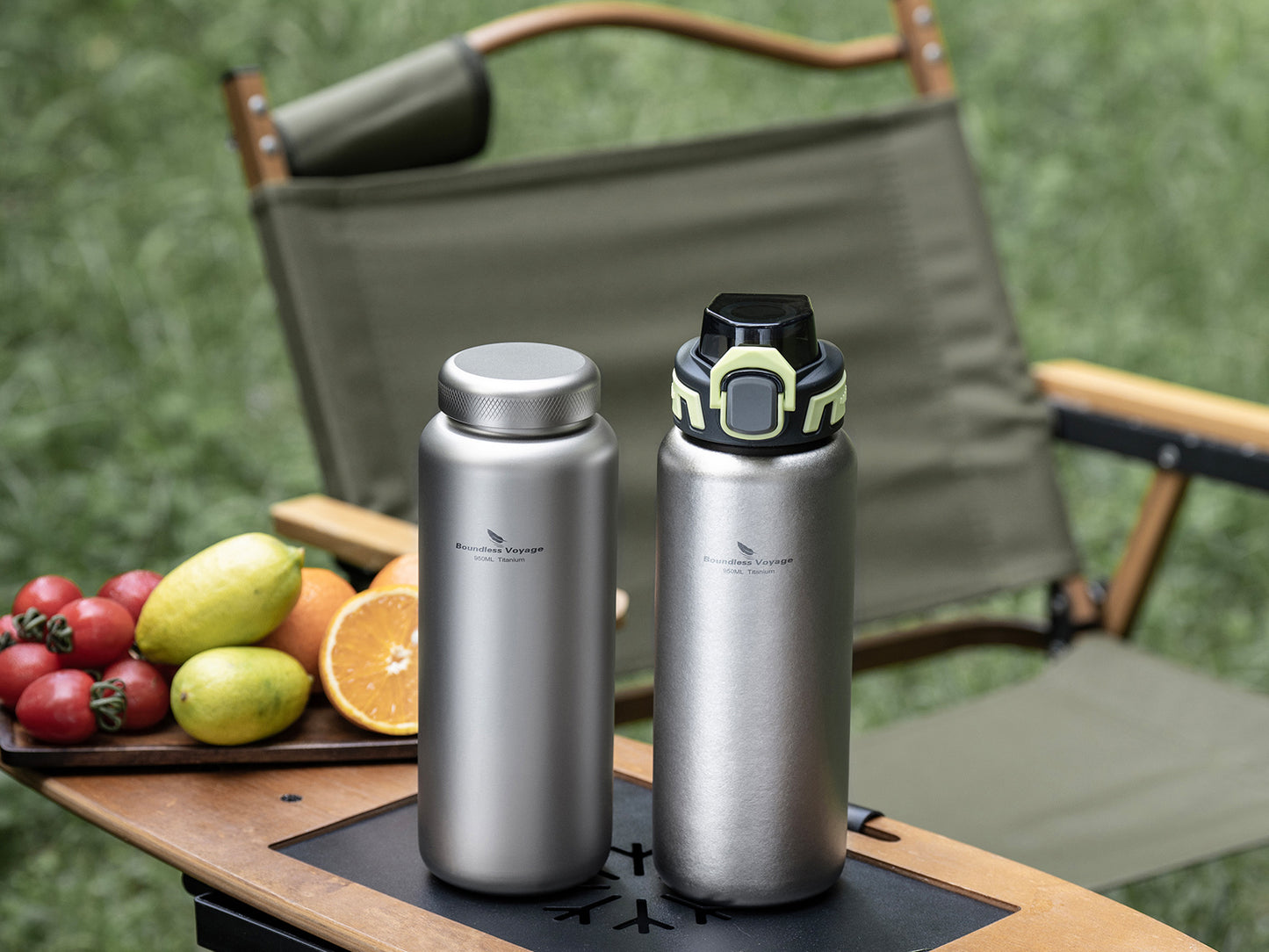 Boundless Voyage 950ml Titanium Water Bottle with Lids – TA1 Ultralight Wide Mouth Canteen for Hiking, Camping & Travel