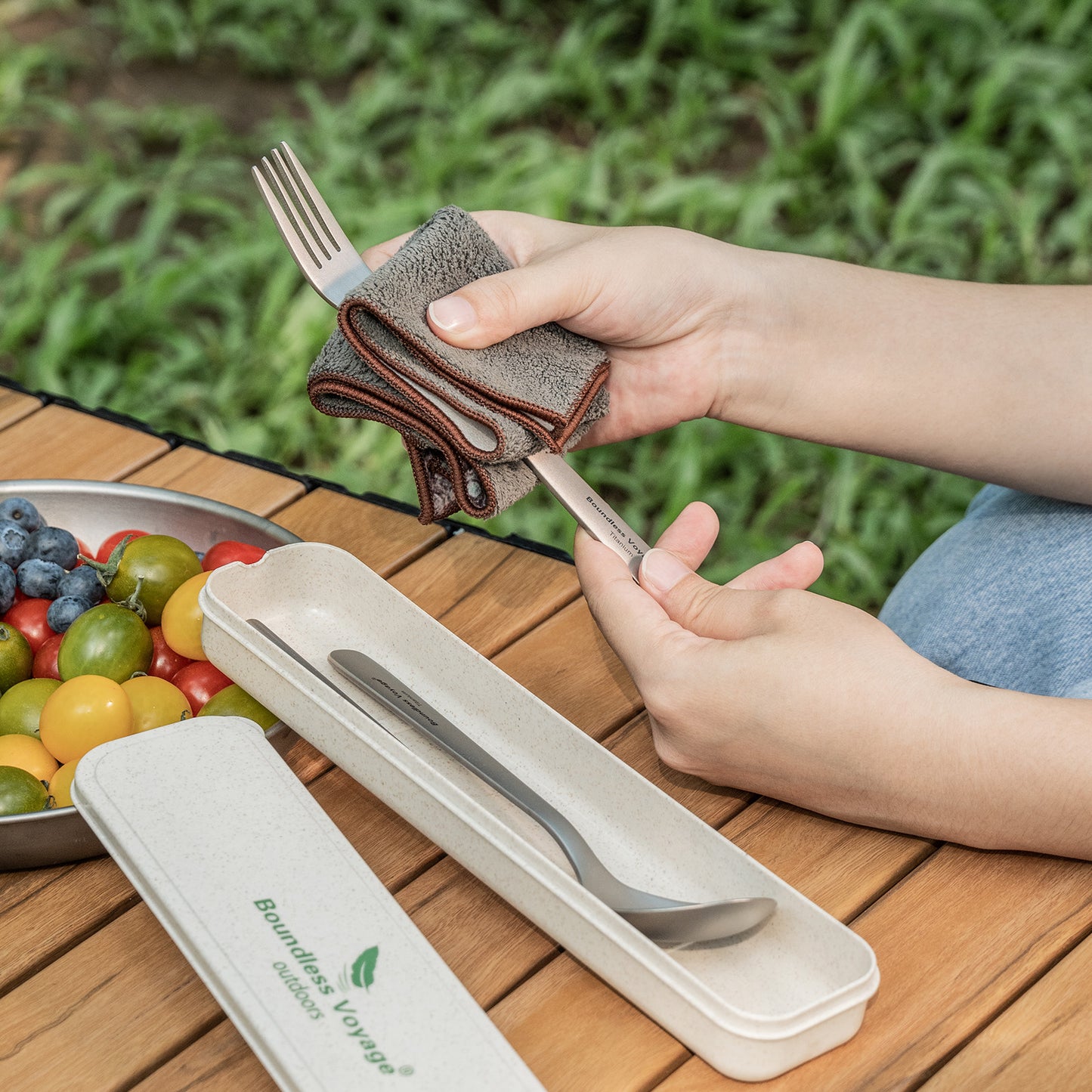 Boundless Voyage Titanium Spoon Fork Chopsticks Set Outdoor Camping Ultralight Cutlery for Soup Meal Portable Tableware