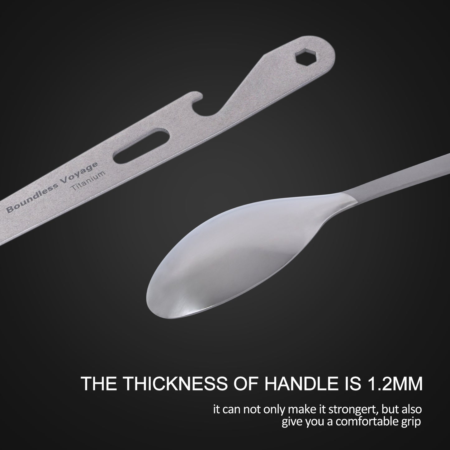 Boundless Voyage  Titanium Spoon with Bottle Opener – Ultralight Camping Cutlery & Portable Outdoor Tableware