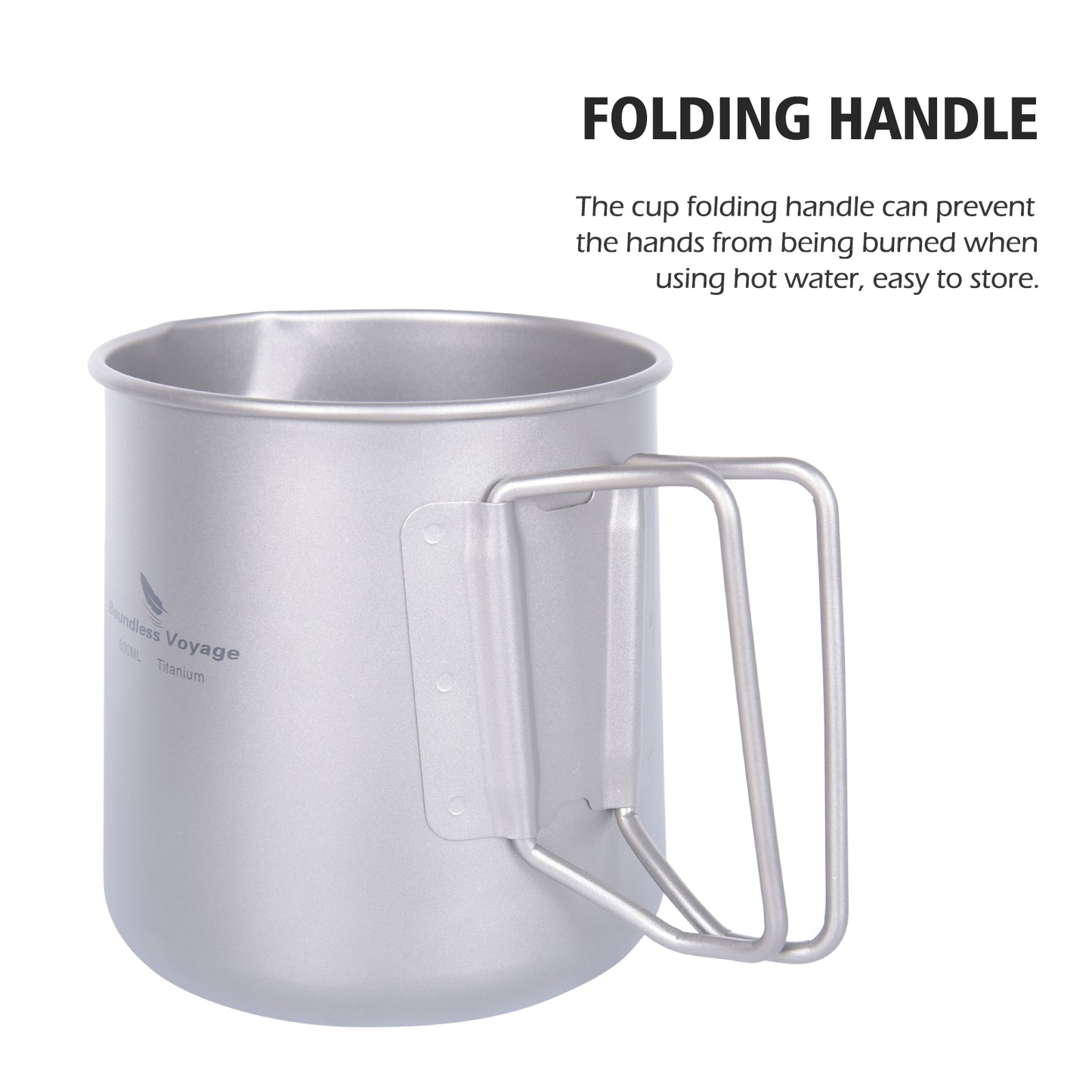 Boundless Voyage Titanium Pot, Camping Pot Titanium Cup Tianium Backpacking Pot with Partable Foldable Handles for Outdoor Camping Hiking Backpacking (500ml mugcup+small cups ×2)