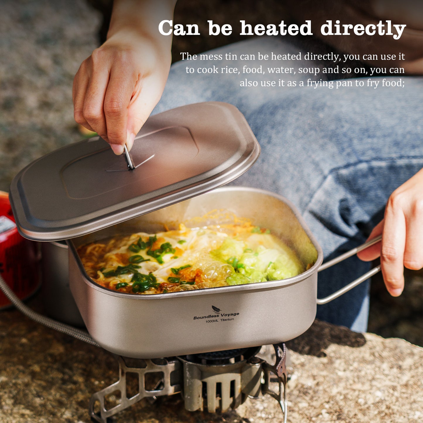 Boundless Voyage Outdoor Titanium Military Mess Tin with Lid & Folding Handle – 1000ml | Ultralight Camping Bushcraft Cookware, Lunch Box, Bowl & Pan