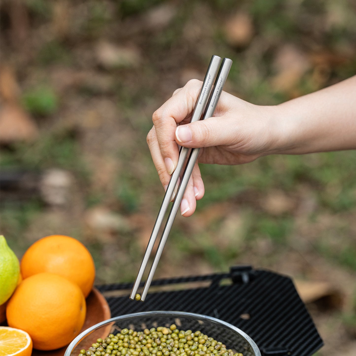 Boundless Voyage Titanium Chopsticks & 2-in-1 Spork Set Camping Cutlery Lightweight Travel Utensils Portable Outdoor Hiking Backpacking Faltware, Dishwasher Safe, No Coating with Storage Bag