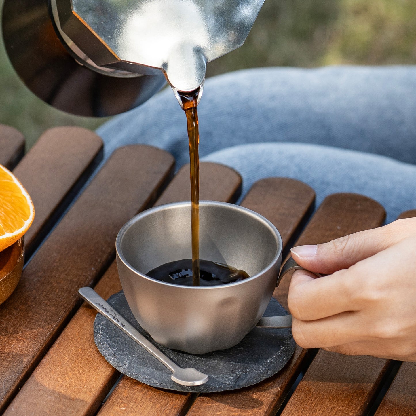 Boundless Voyage Titanium Espresso Cup 120ml Double Wall Coffee Cup, Compact & Lightweight & Heat Insulated, Fixed Handle for Home Barista, Office Outdoor Travel & Camping, Home used