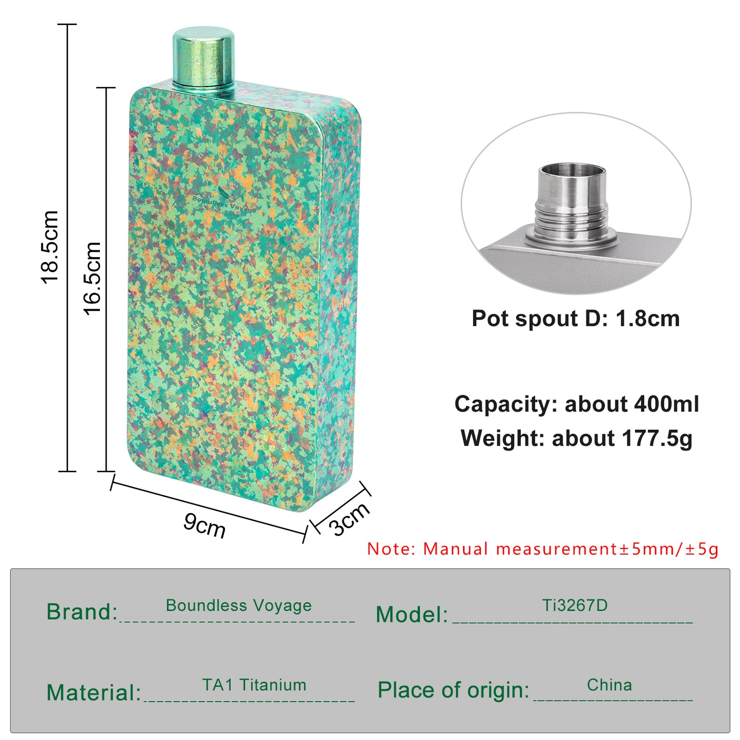 Boundless Voyage 400ml Titanium Flask with Funnel – Lightweight Leakproof Hip Flask for Camping, Travel & Everyday Carry