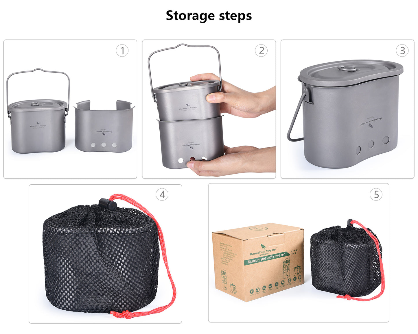 Boundless Voyage TA1 Titanium 2-in-1 Canteen Cup & Wood Stove Set – Ultralight Camping Pot with Folding Handle & Hanging Ring for Outdoor Cooking