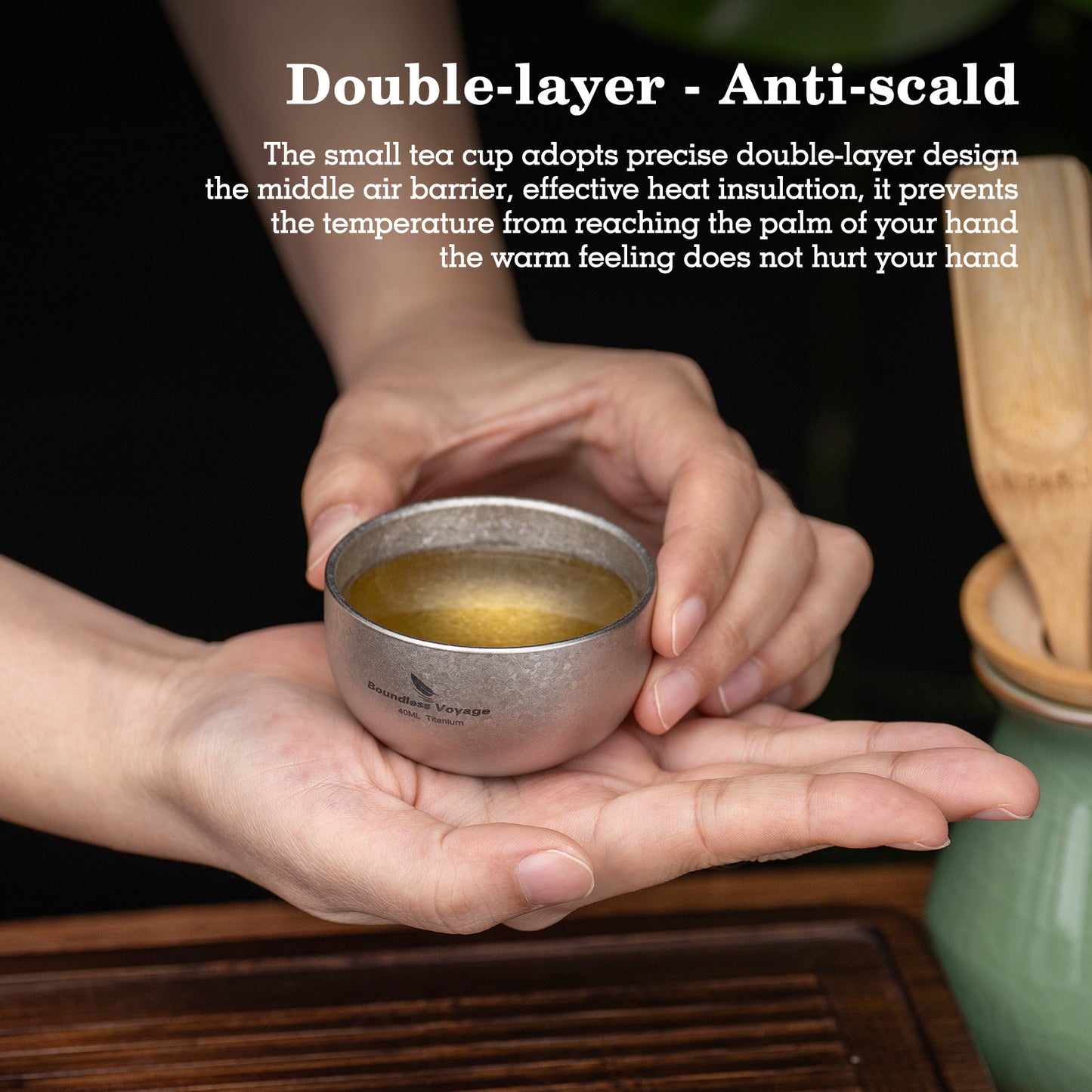 Boundless Voyage 40ml Titanium Double-Walled Sake Cup | 18g Ultralight Mini Tea & Coffee Mug | Anti-Scald Insulated Tasting Cup for Camping