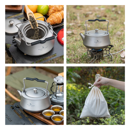 Boundless Voyage 800ML Titanium Kettle with Filter & Folding Handle Ultralight Teapot Outdoor Camping Water Jug for Loose Tea Ti3093D
