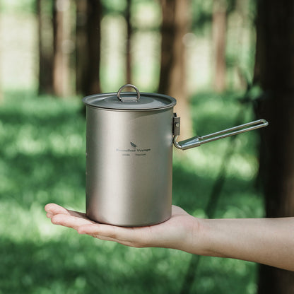 Boundless Voyage Outdoor Camping Titanium Pot Bowl Cup with Lid Folding Handle Hiking Picnic Water Rice Food 900ml