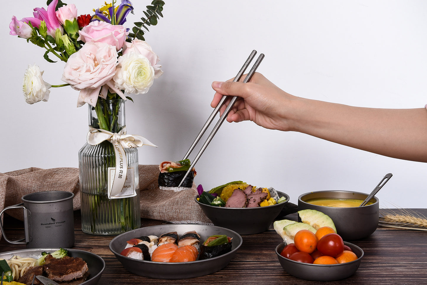 Boundless Voyage 23cm Titanium Square Chopsticks – Ultralight Reusable Cutlery for Home, Camping, Travel & Outdoor Dining