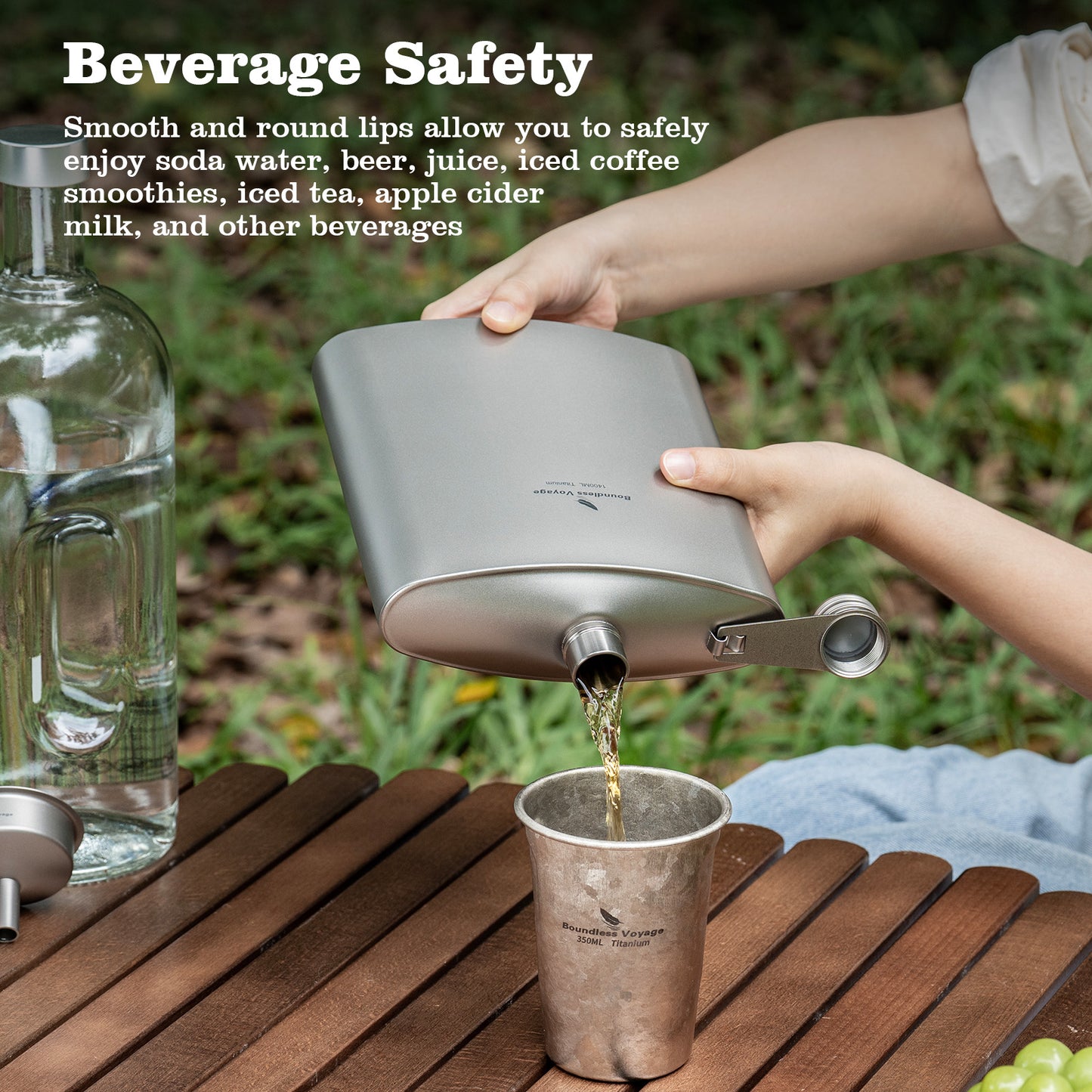 Boundless Voyage Titanium Flask Bottle 1400ML Big Capacity Sports Drinkware With TItanium Funnel  for Outdoor Camping Hiking