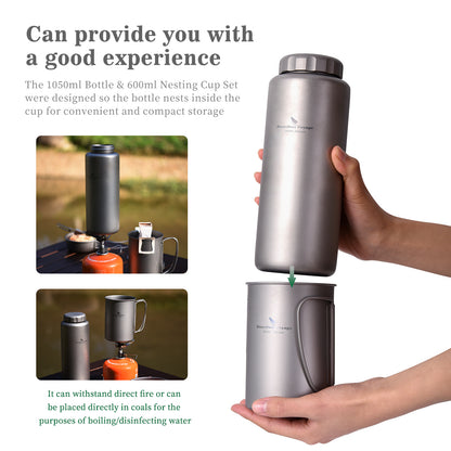 Boundless Voyage Titanium Bottle with Nesting Cup Lightweight Portable for Hiking Camping Picnic