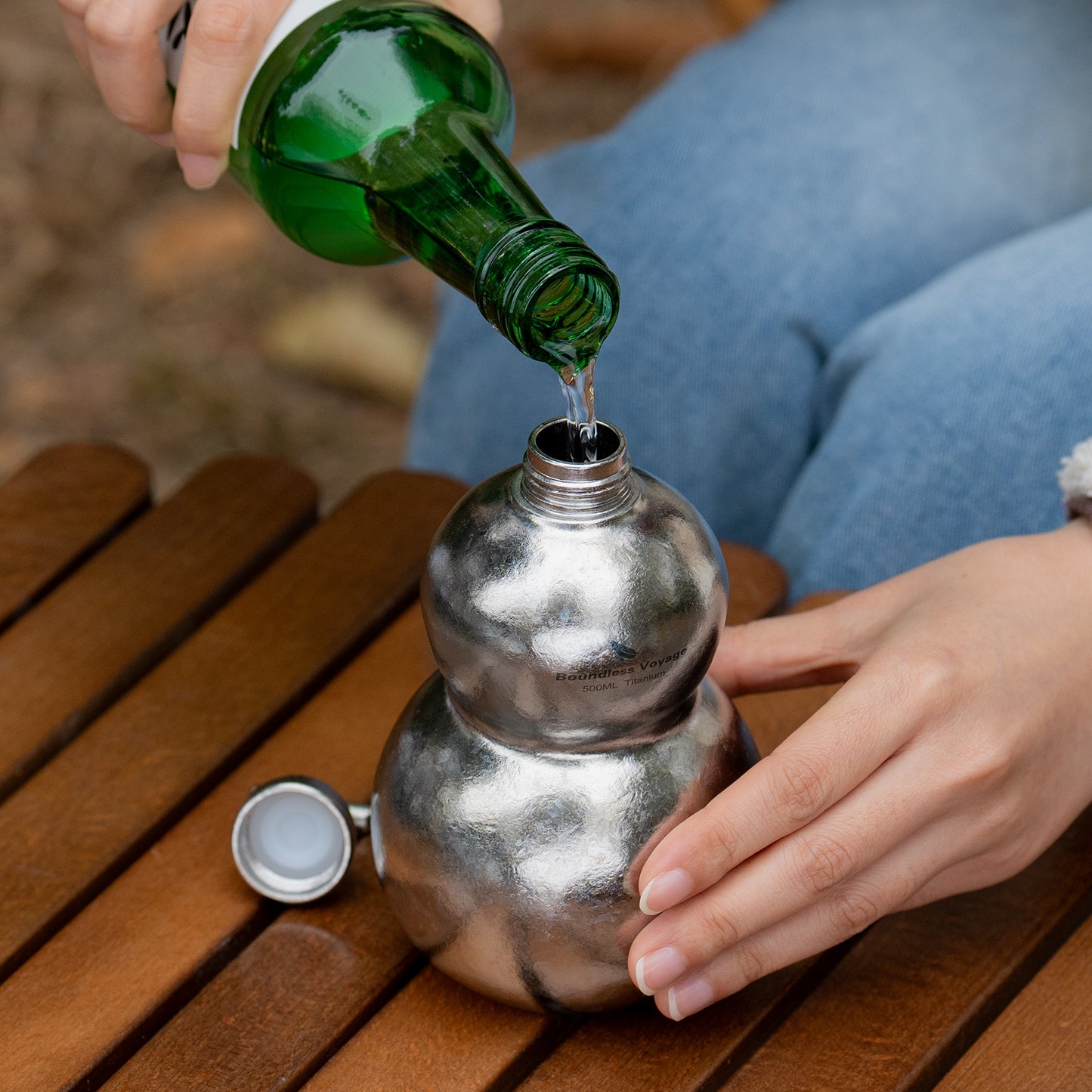 Boundless Voyage Premium Titanium Gourd Flask  | 500ml Crystallized Ice-Texture Canteen | Ultralight & Rustproof Alcohol Drinkware for Hiking & Camping