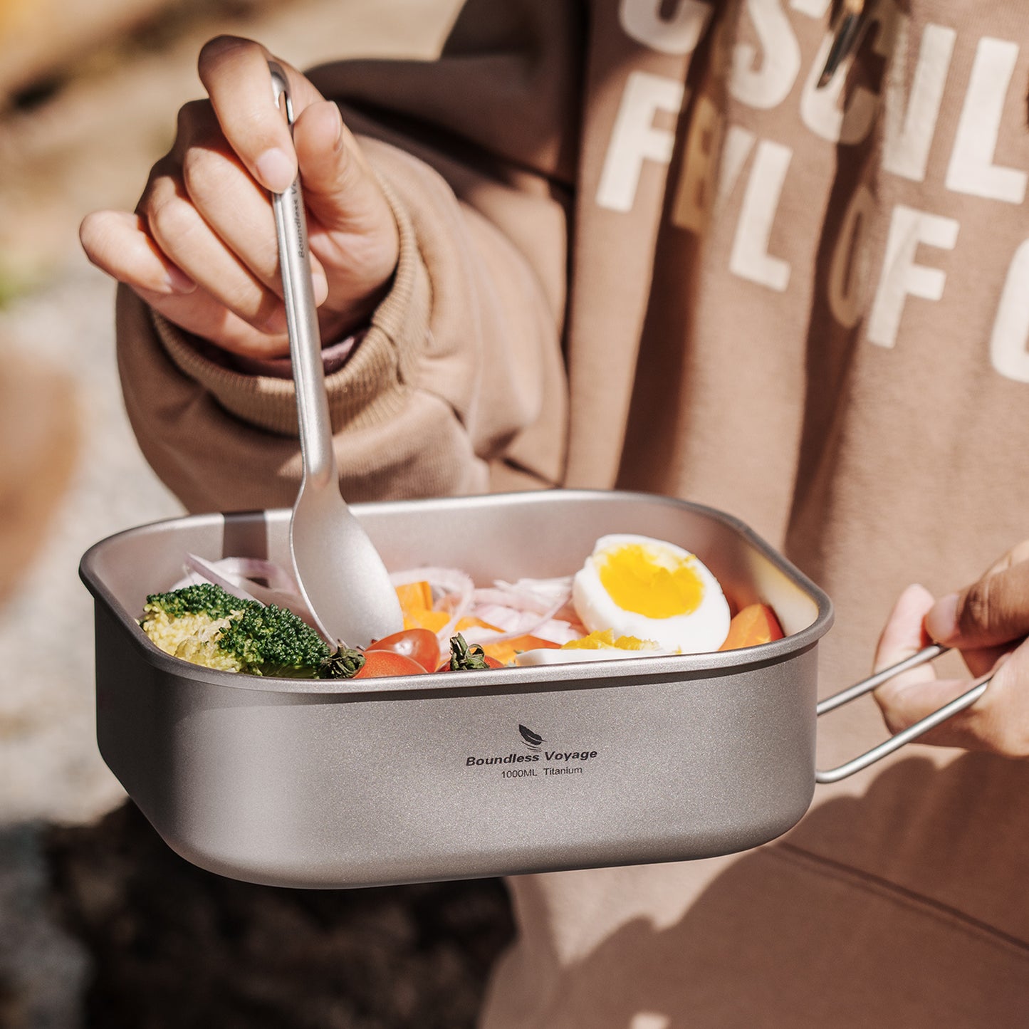 Boundless Voyage Outdoor Titanium Military Mess Tin with Lid & Folding Handle – 1000ml | Ultralight Camping Bushcraft Cookware, Lunch Box, Bowl & Pan