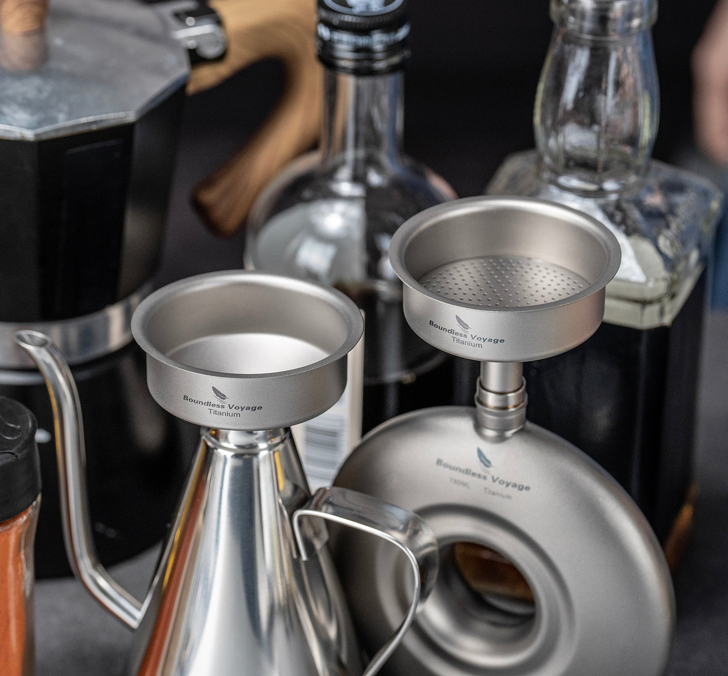 Boundless Voyage Titanium Funnel with Removable Strainer | Multi-Use Food-Grade Kitchen Tool | Mini Liquid, Oil & Powder Filter for Filling Flasks, Bottles & Jars | Ultralight & Rust-Proof