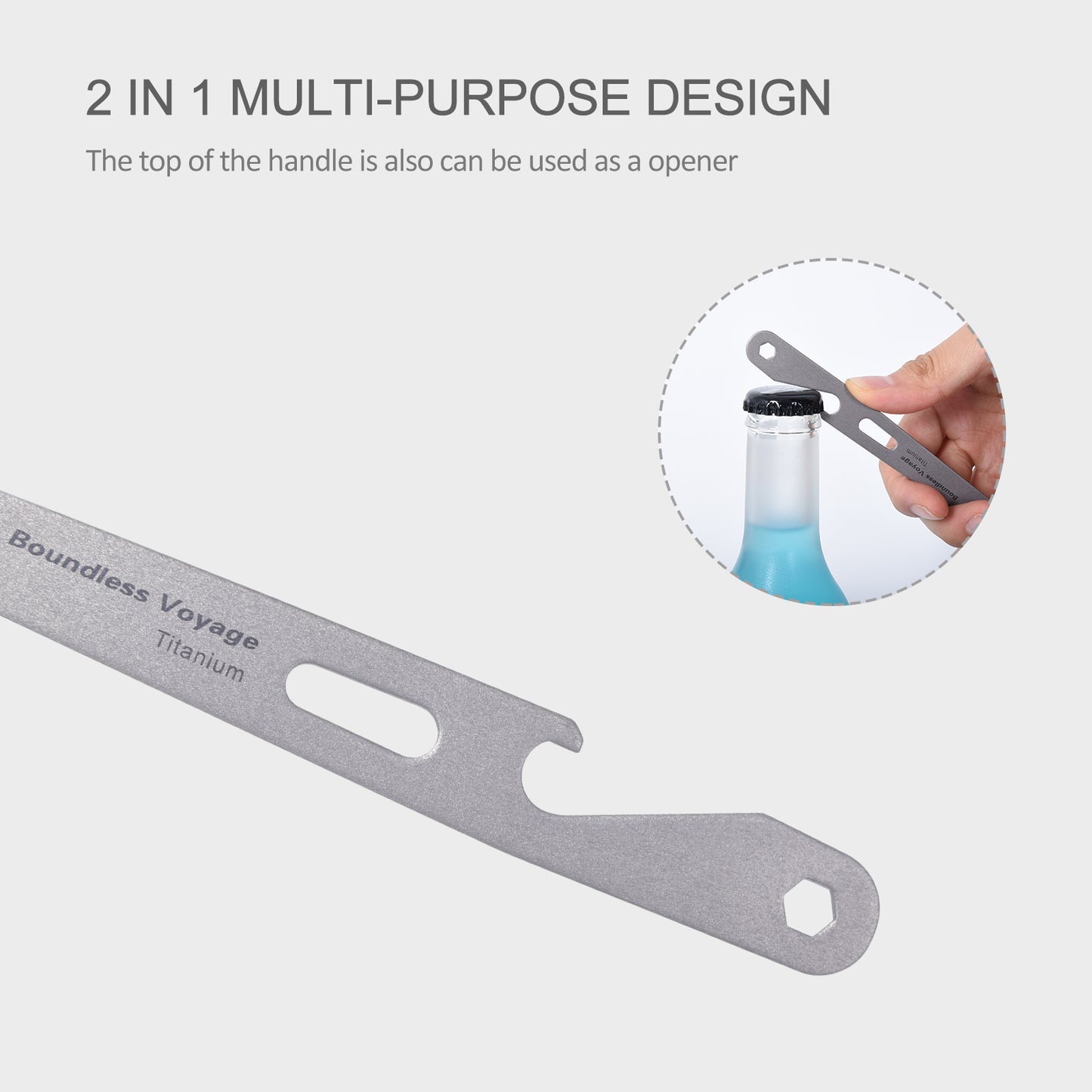 Boundless Voyage  Titanium Spoon with Bottle Opener – Ultralight Camping Cutlery & Portable Outdoor Tableware