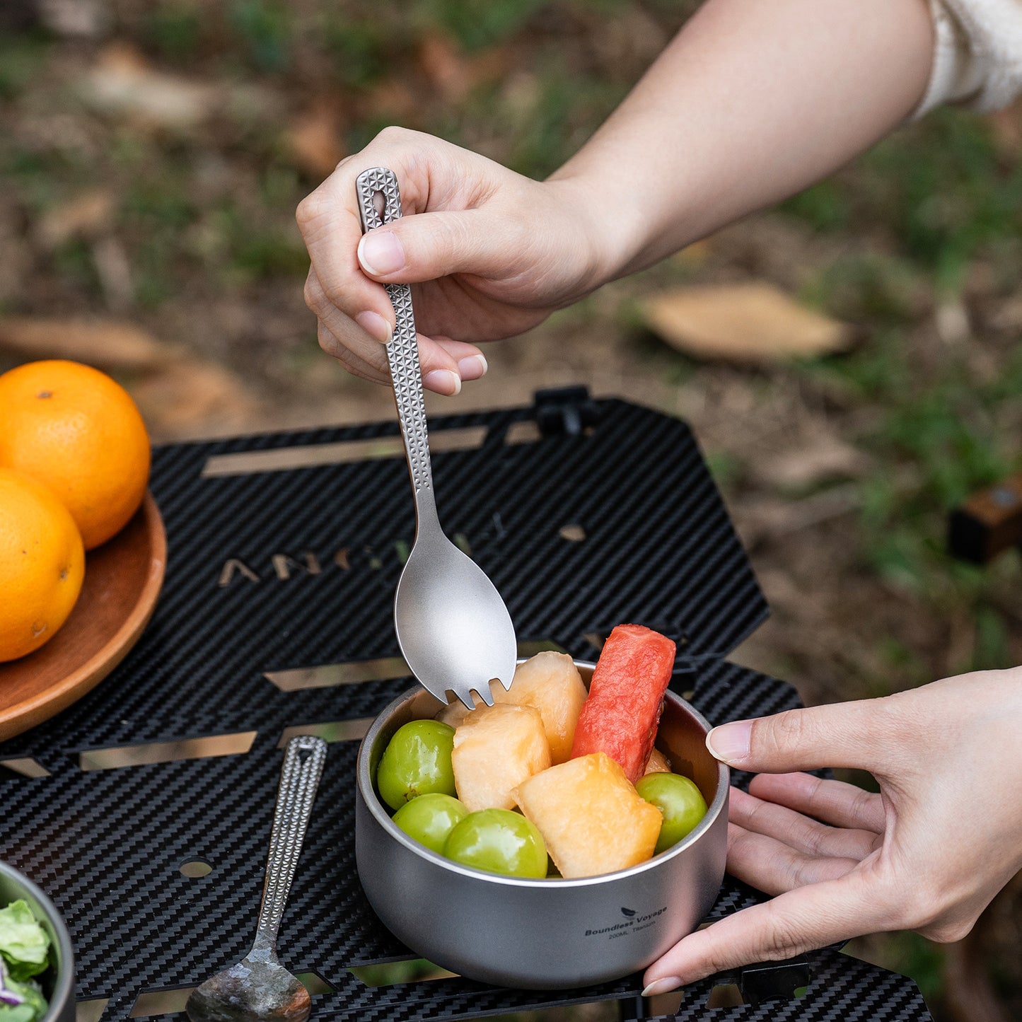 Boundless Voyage Titanium Chopsticks & 2-in-1 Spork Set Camping Cutlery Lightweight Travel Utensils Portable Outdoor Hiking Backpacking Faltware, Dishwasher Safe, No Coating with Storage Bag