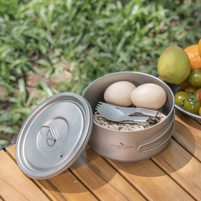 Boundless Voyage 1000ml Titanium Pot with Lid Outdoor Camping Individual Soldier Pot Single Layer Lunch Box with Folding Handle Portable Backpacking Cup