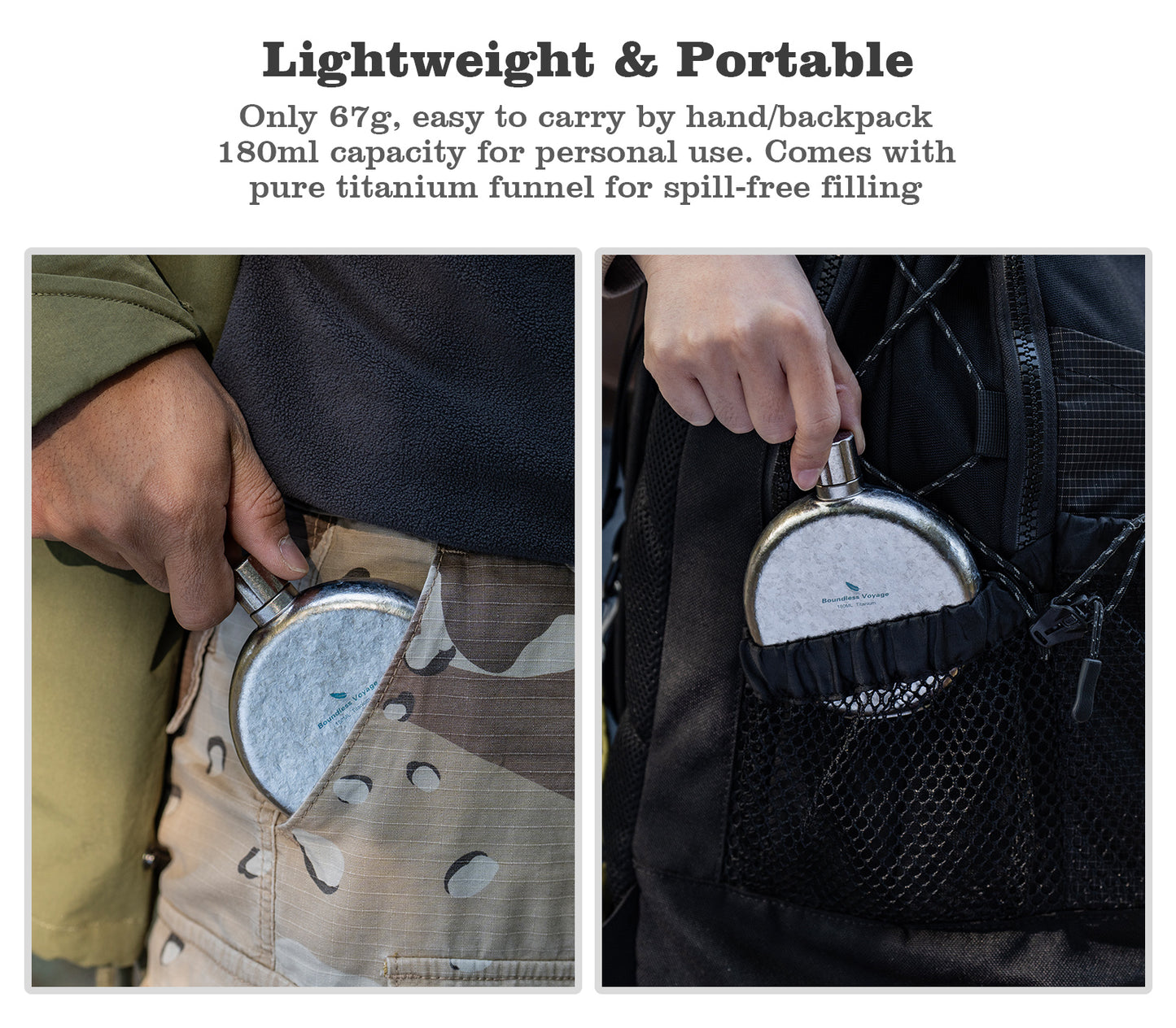 Boundless Voyage 180ml Crystallized Titanium Hip Flask | Luxury Ice-Texture Round Whiskey Bottle with Funnel | Ultralight & Non-Toxic Liquor Flagon for Gifting, EDC & Travel