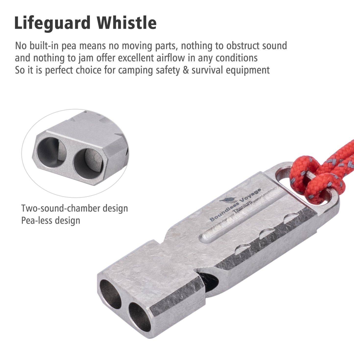 Boundless Voyage TA1 Titanium Dual Tube Survival Whistle – High Decibel Emergency Safety Whistle for Camping, Hiking, Backpacking & Outdoor Rescue