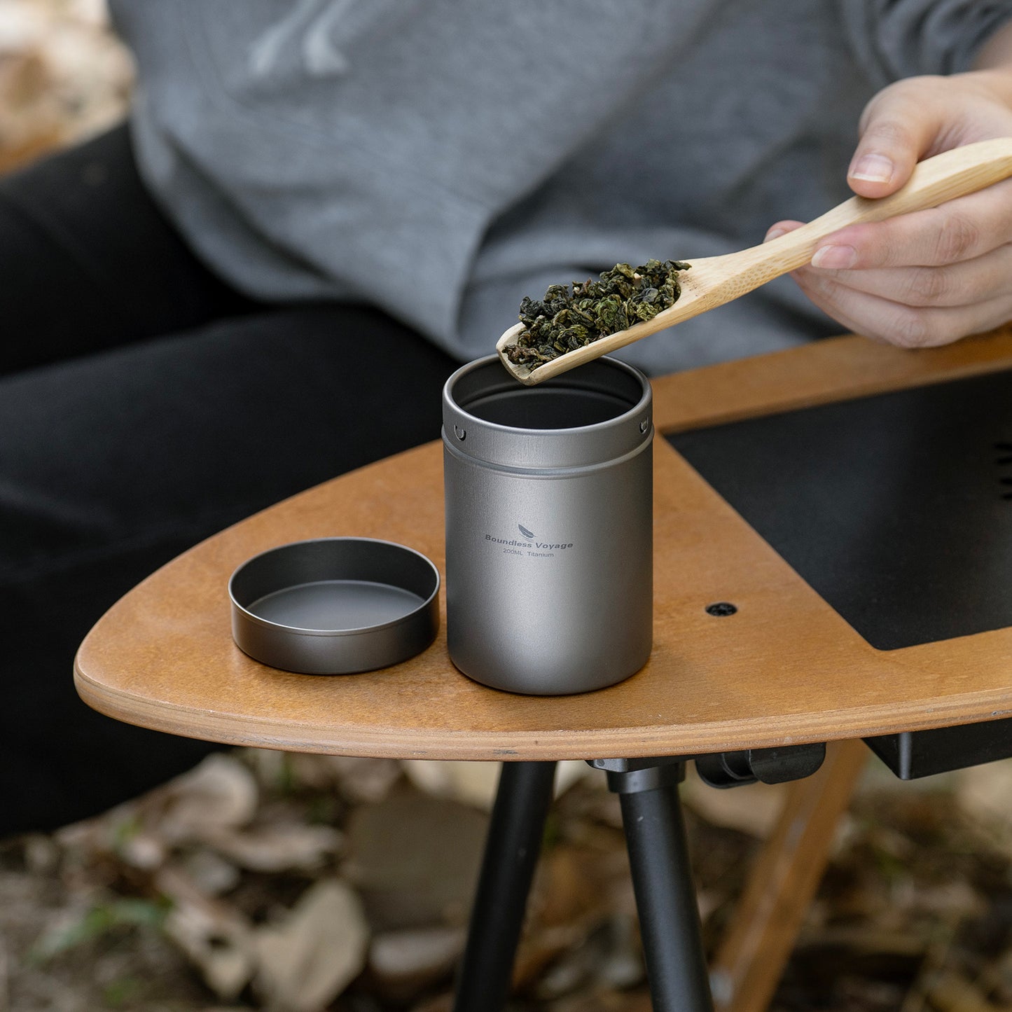 Boundless Voyage Titanium Tea Caddy Tea Canister Ultralight Portable & Small Round Kitchen Food Storage Container for Loose Tea, Coffee, Spices, Beans, Sugar