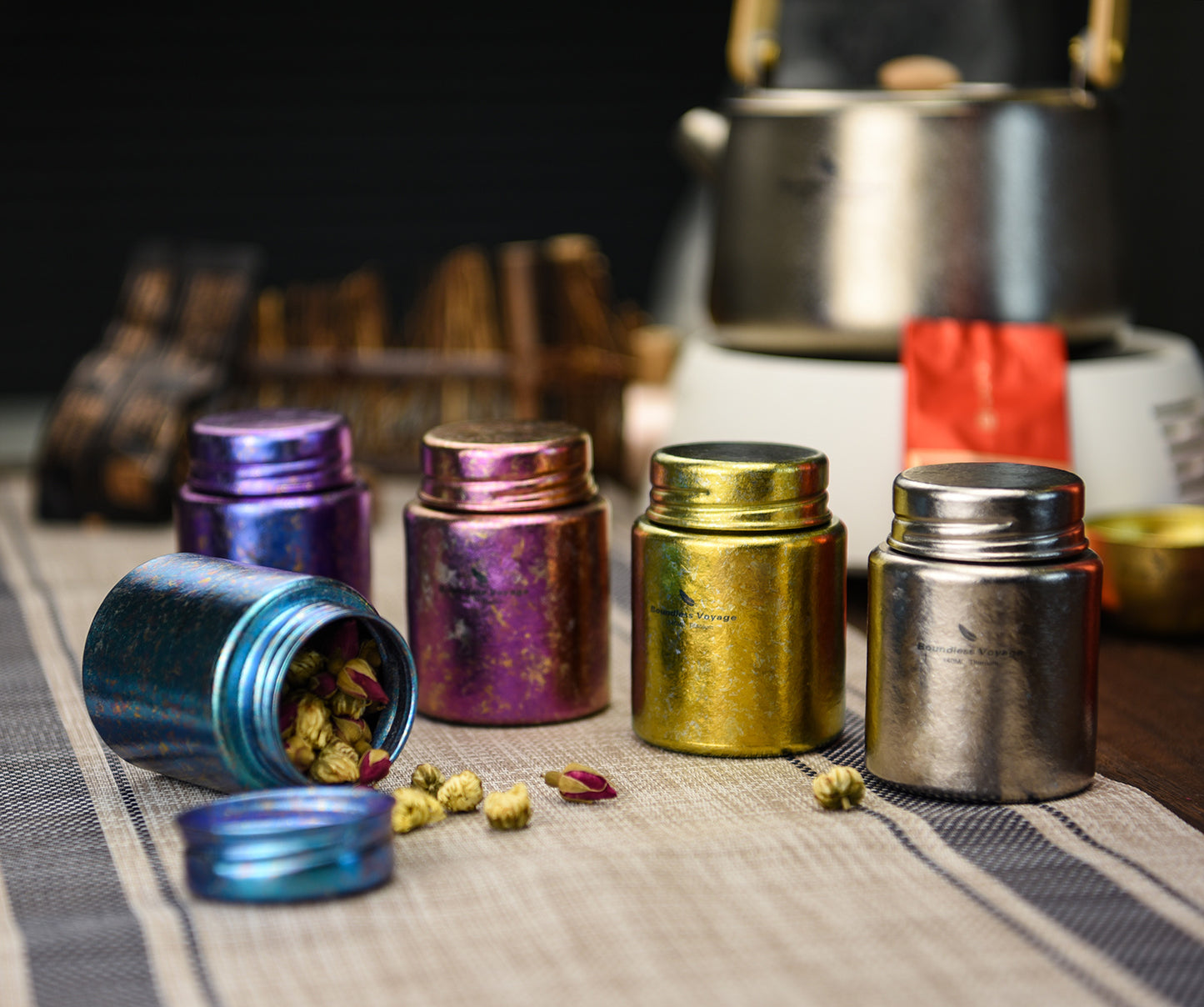 Boundless Voage Silver Titanium Tea Canister Mini Tea Canister Ultralight Portable Tin Can Tea Coffee Spice Canister Colored Ice Flower Craft Tin Storage Container