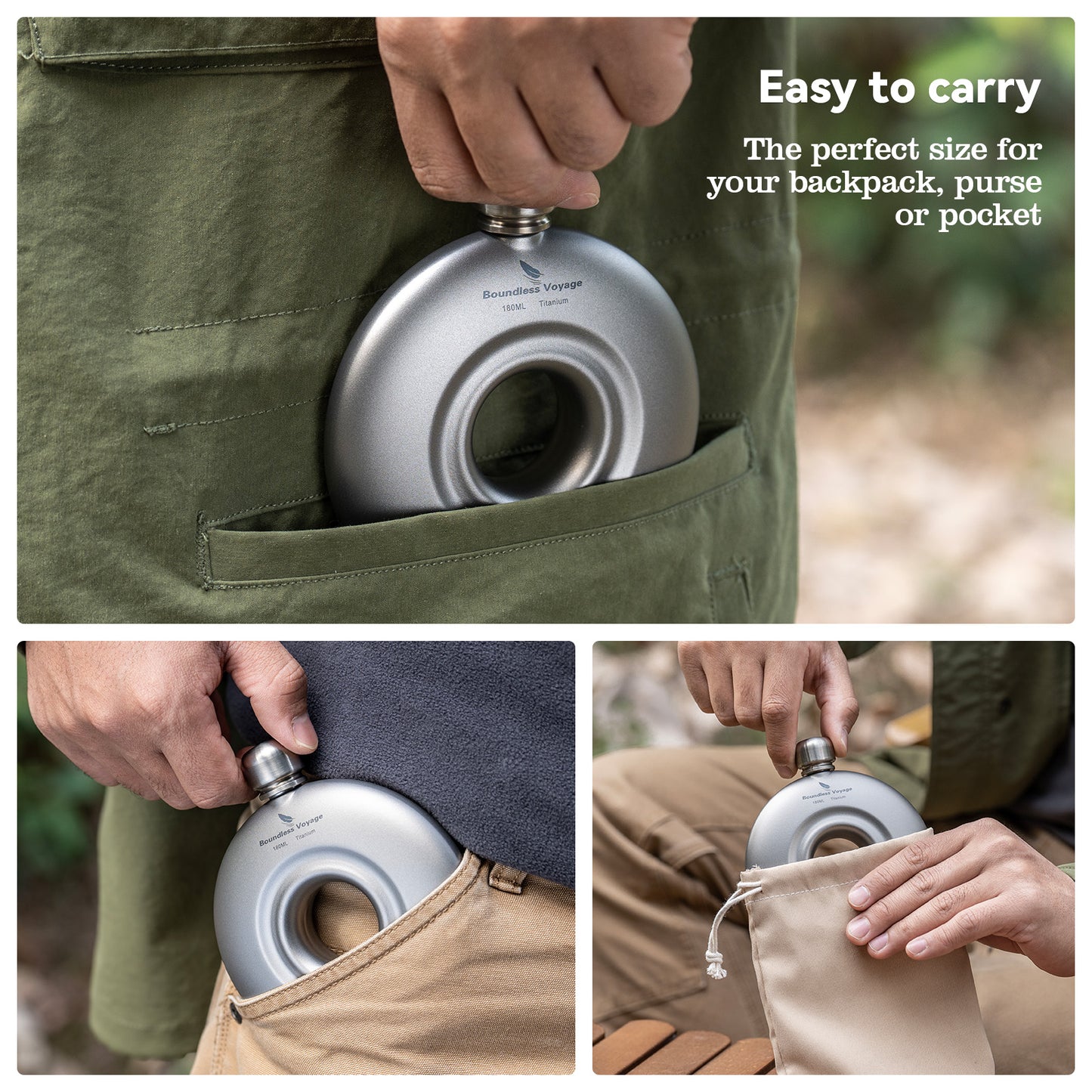 Boundless Voyage Titanium Titanium Flask 180ML+funnel for Camping Home Whiskey Flask