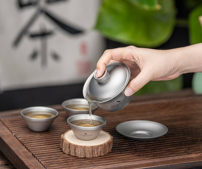 Boundless Voyage Titanium Double-Walled Teapot Chinese Traditional Three-talent Covered Bowl Triad Lid Bowl Kung Fu Gaiwan Anti-Scalding Tea Bowl Tea Set