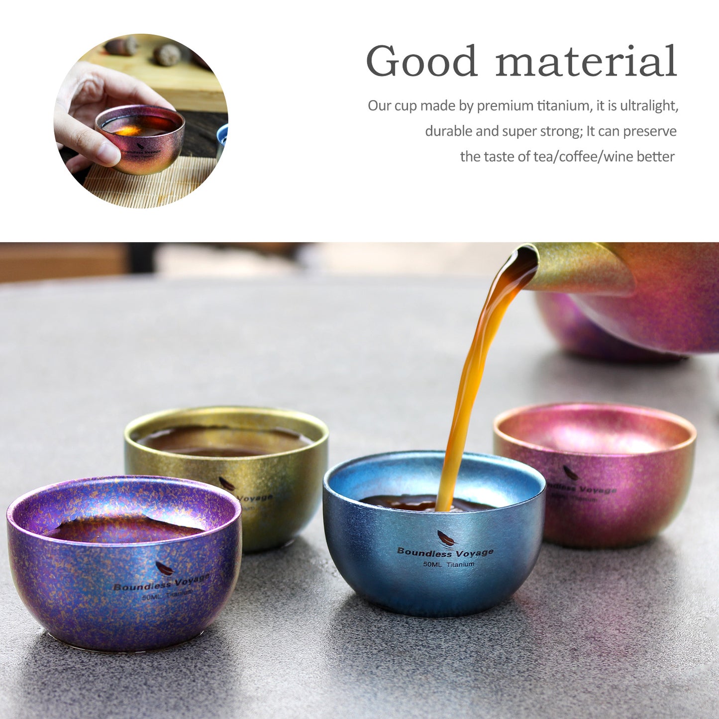 Boundless Voyage Titanium Double Layer Golden Cup Anti-scalding Colorful Teacup Wide Mouth Wine Tea Mug Drinkware