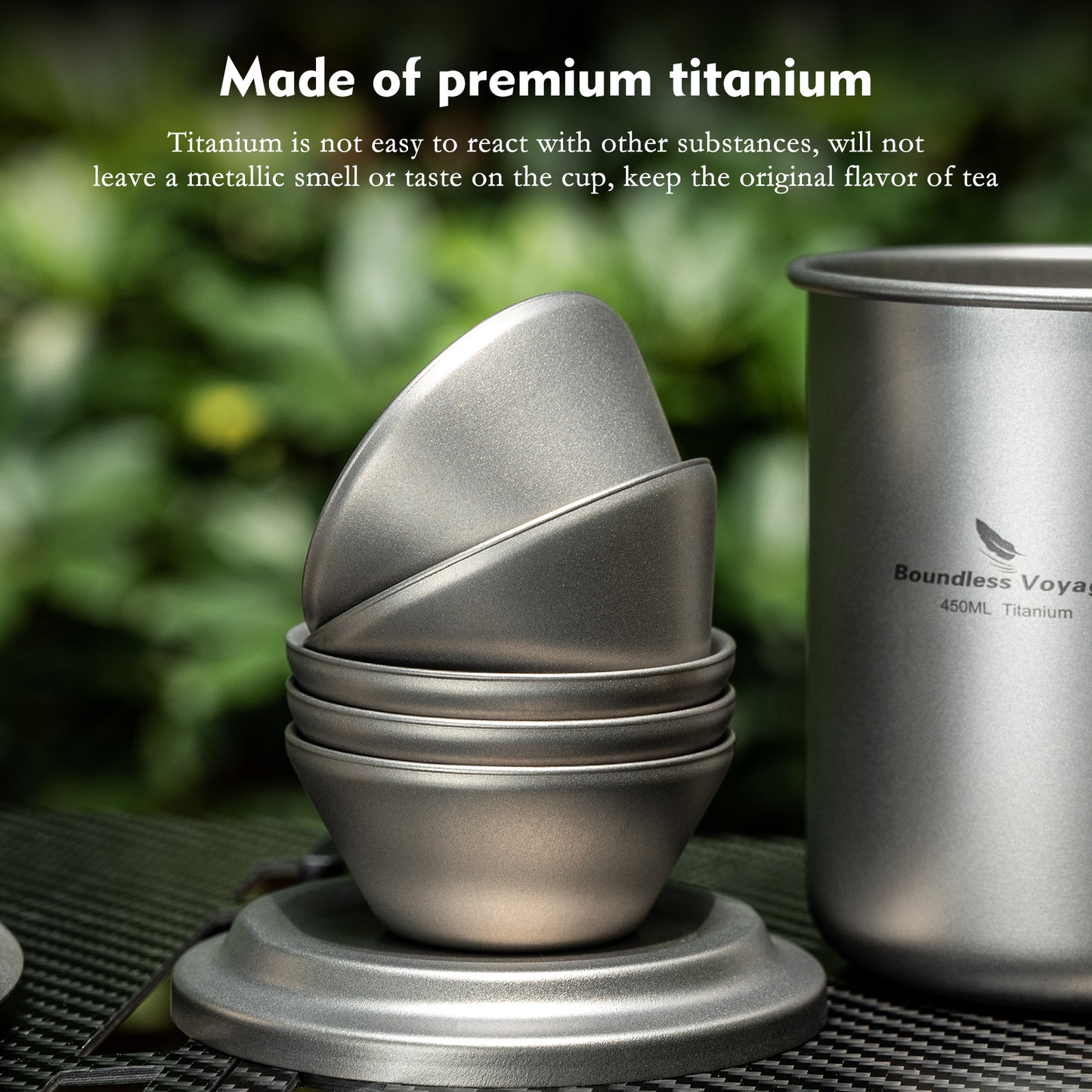 Boundless Voyage Titanium Double-Layer mini Tea cup Portable Anti-scalding Camping Teapot Set Mug for Coffee Drink Liquor Picnic Hiking Traveling Drinkware