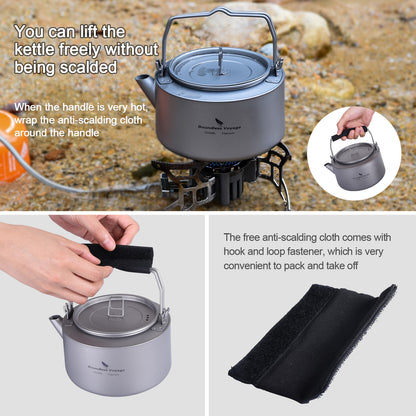 Titanium 1L Kettle with Folding Handle Filter Ultralight Big Capacity Pot For Outdoor Camping