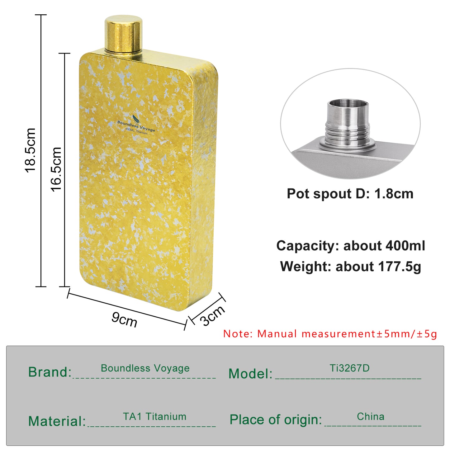 Boundless Voyage 400ml Titanium Flask with Funnel – Lightweight Leakproof Hip Flask for Camping, Travel & Everyday Carry