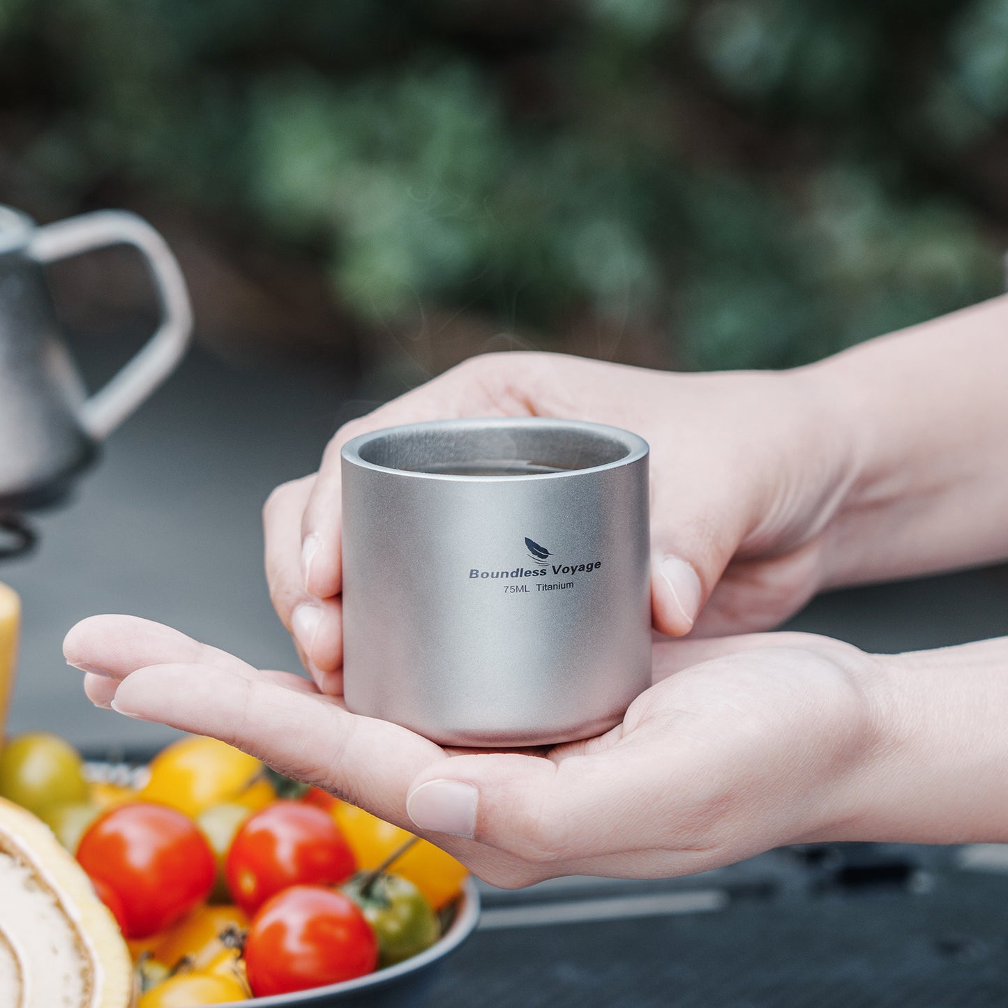 Boundless Voyage Titanium Double-wall Mug Cup Backpacking Portable Camping Cup 75ml Lightweight Heat Resistant Coffee Mug Tea Cup with Storage Bag for Hiking Picnic Travel or Daily Use