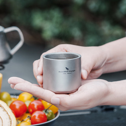 Boundless Voyage Titanium Double-wall Mug Cup Backpacking Portable Camping Cup 75ml Lightweight Heat Resistant Coffee Mug Tea Cup with Storage Bag for Hiking Picnic Travel or Daily Use