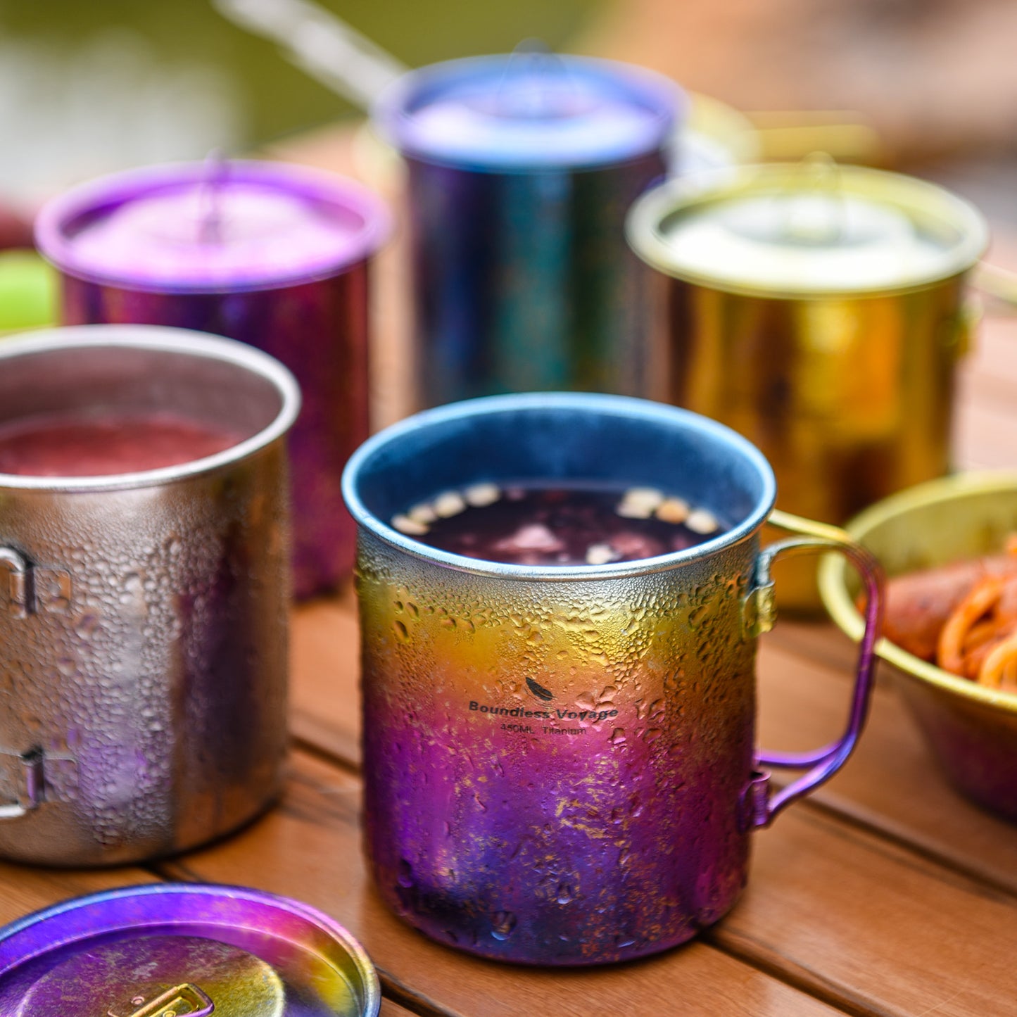 Boundless Voyage 450ml Titanium Colorful Camping Mug – Ultralight Foldable-Handle Cup for Water, Coffee & Tea Outdoors