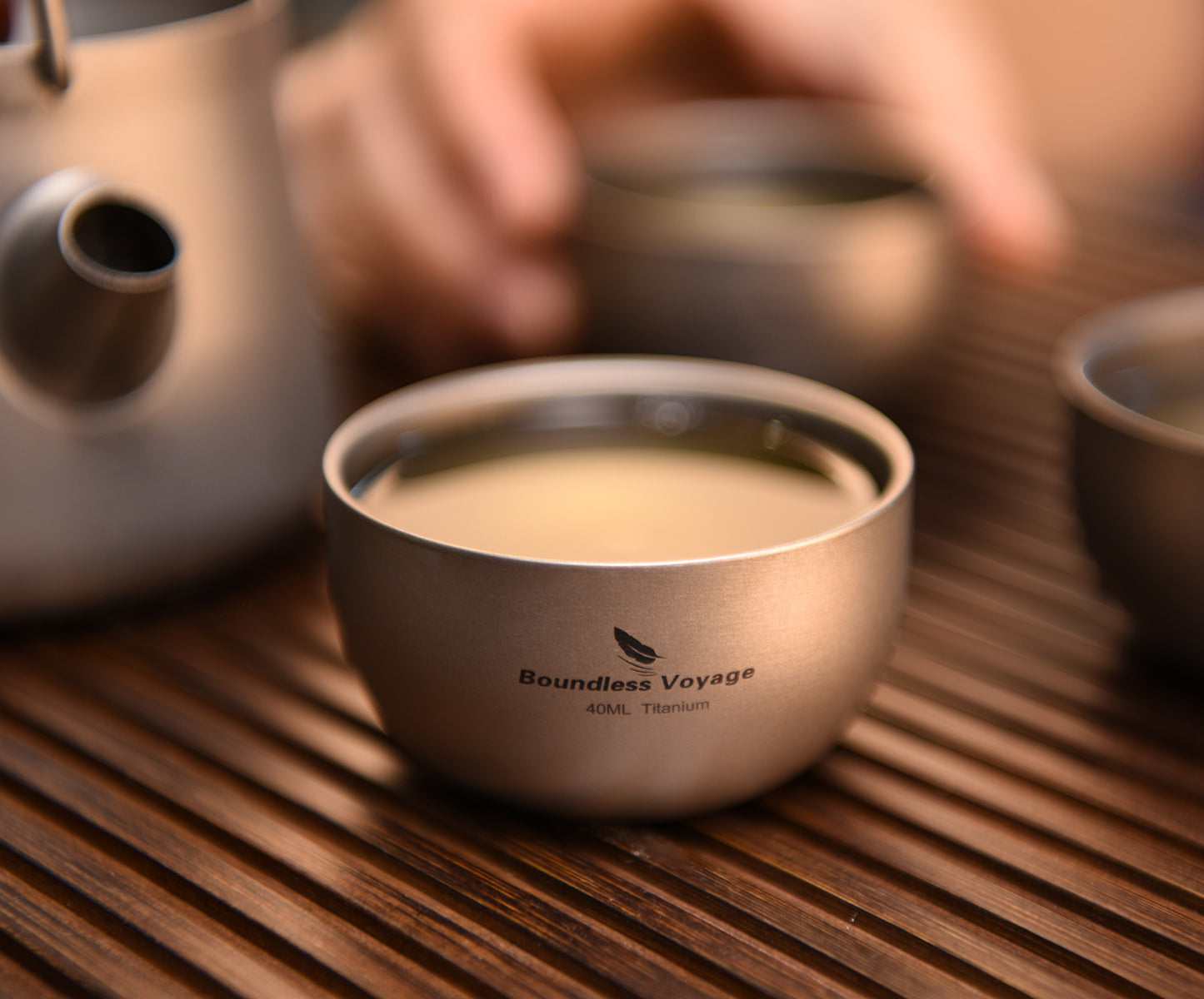Boundless Voyage 40ml Titanium Double-Walled Sake Cup | 18g Ultralight Mini Tea & Coffee Mug | Anti-Scald Insulated Tasting Cup for Camping