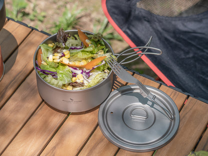 Boundless Voyage 1000ml Titanium Pot with Lid Outdoor Camping Individual Soldier Pot Single Layer Lunch Box with Folding Handle Portable Backpacking Cup