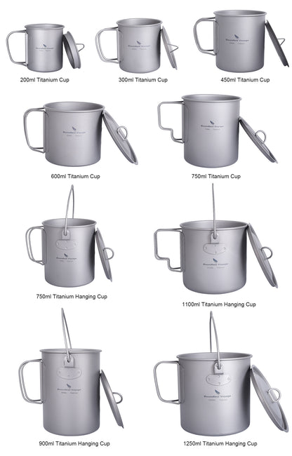 Boundless Voyage Titanium 900ml Camping Mug Pot – Ultralight Hanging Cup with Folding Handle for Hiking, Backpacking, Outdoor Cooking