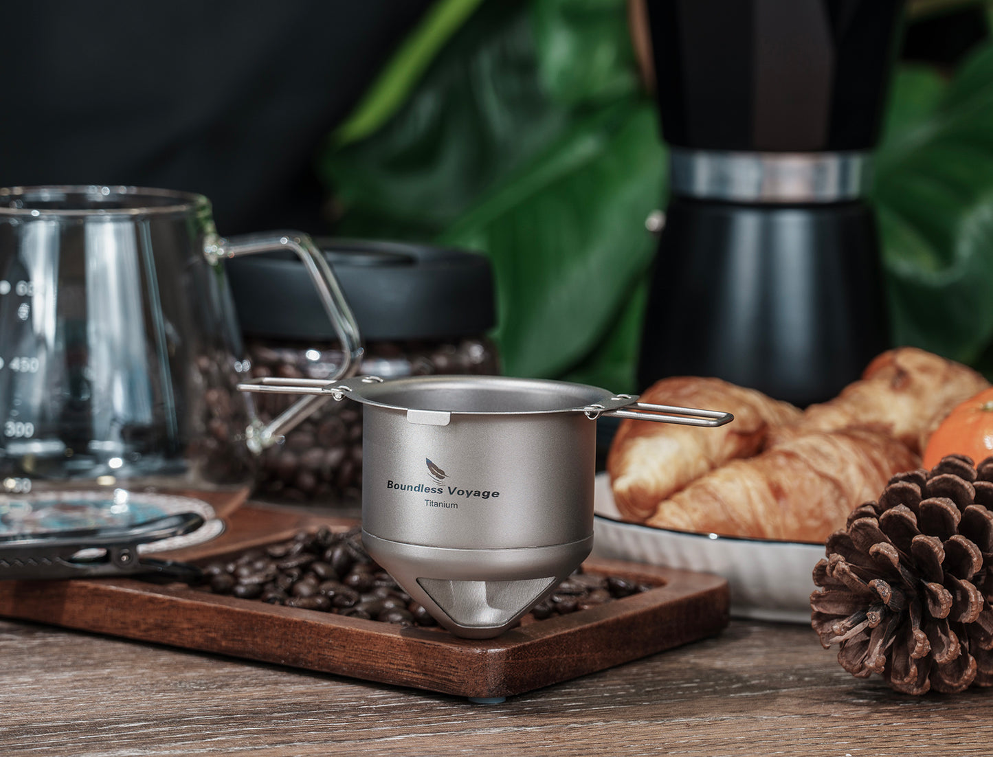 Boundless Voyage Titanium Pour Over Coffee Drip Filter – Ultralight Folding Reusable Filter for Mugs (6.5–12.5 cm)