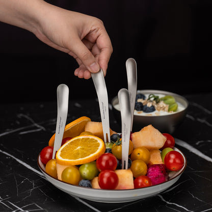 Boundless Voyage Titanium Dual-Use Fork Spoon Set – 5pcs Ultralight (5.6g Each), Camping Cutlery with Drawstring Bag for Fruit, Coffee, Ice Cream & Outdoor Travel