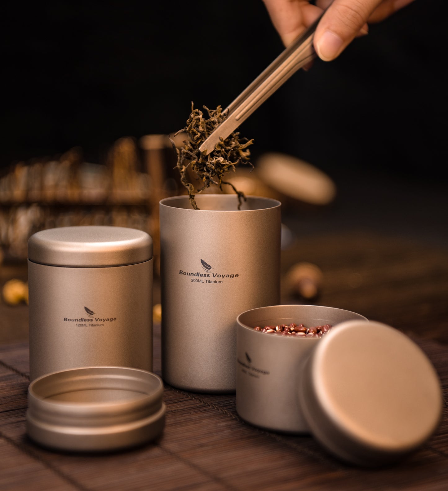 Boundless Voyage 90ml Titanium Tea Storage Canister – Ultralight Travel Tea Tin for Loose Leaf, Coffee Beans & Herbs