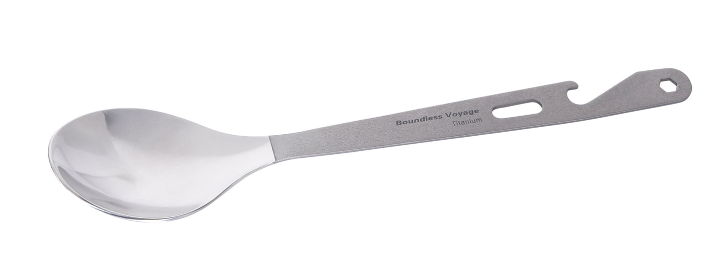 Boundless Voyage  Titanium Spoon with Bottle Opener – Ultralight Camping Cutlery & Portable Outdoor Tableware