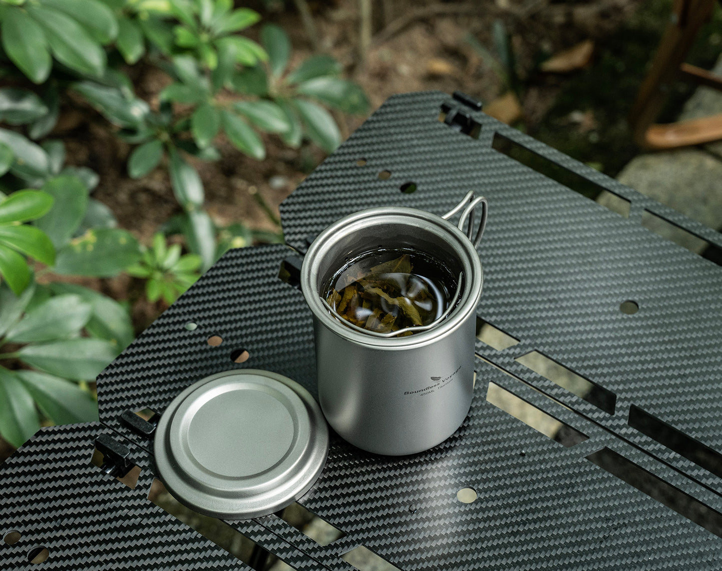 Boundless Voyage 450ml Titanium Cup with Filter Folding Handles Outdoor Camping Ti Tea Coffee Mug 15.2 fl oz Portable Lightweight Tea Maker Can Be Heated