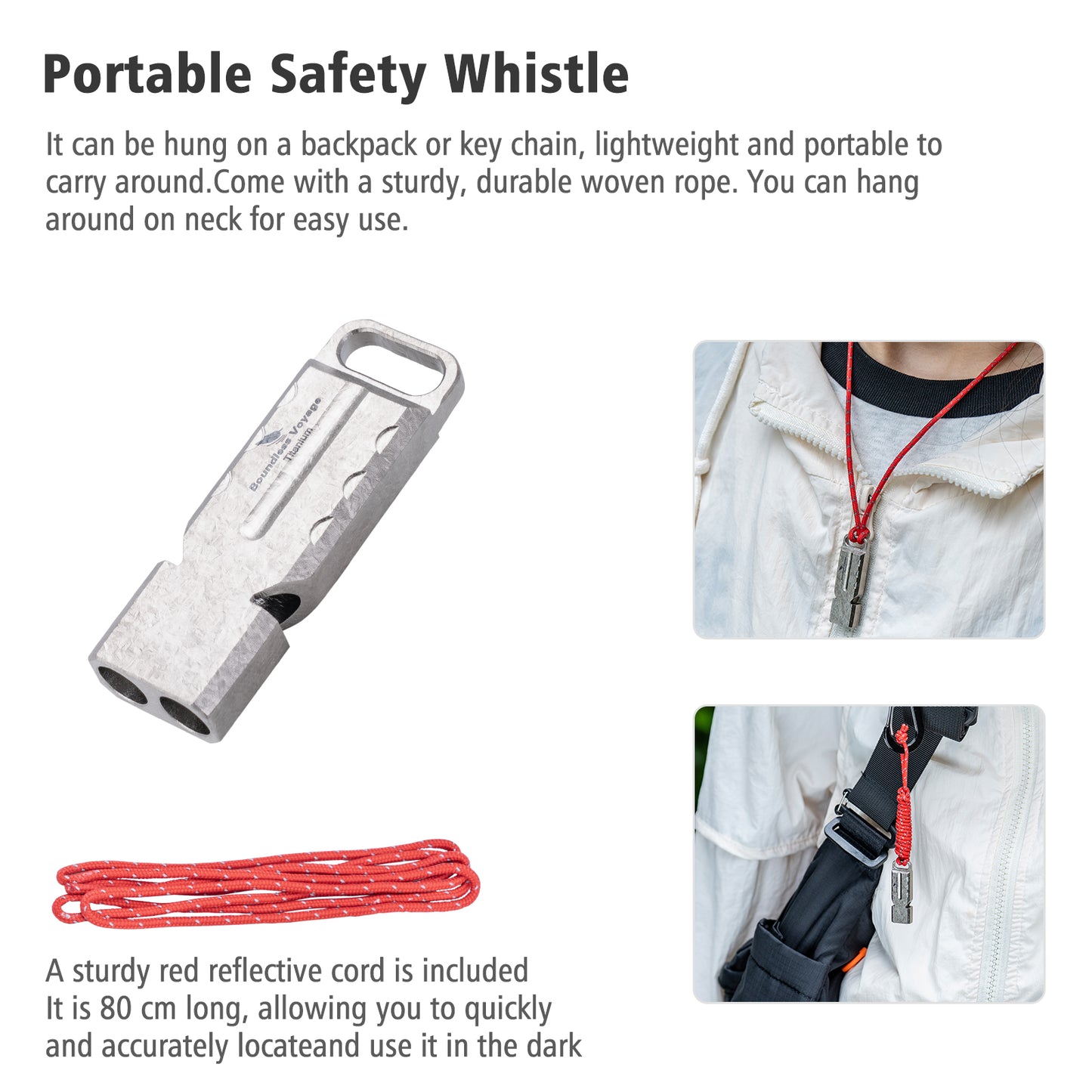 Boundless Voyage TA1 Titanium Dual Tube Survival Whistle – High Decibel Emergency Safety Whistle for Camping, Hiking, Backpacking & Outdoor Rescue
