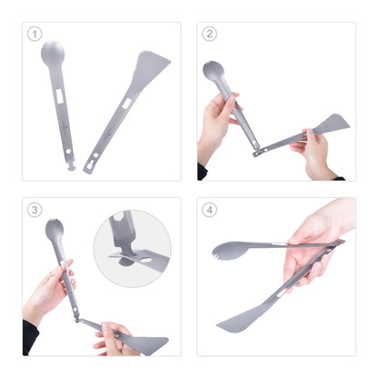 Boundless Voyage Titanium Alloy Tong, Spork，Shovel and Spatula All-In-One Utensil for Portable Lightweight Multi Utensil for Camping Kitchen Cookware Backpacking, Travel, Outdoor Cooking Eating
