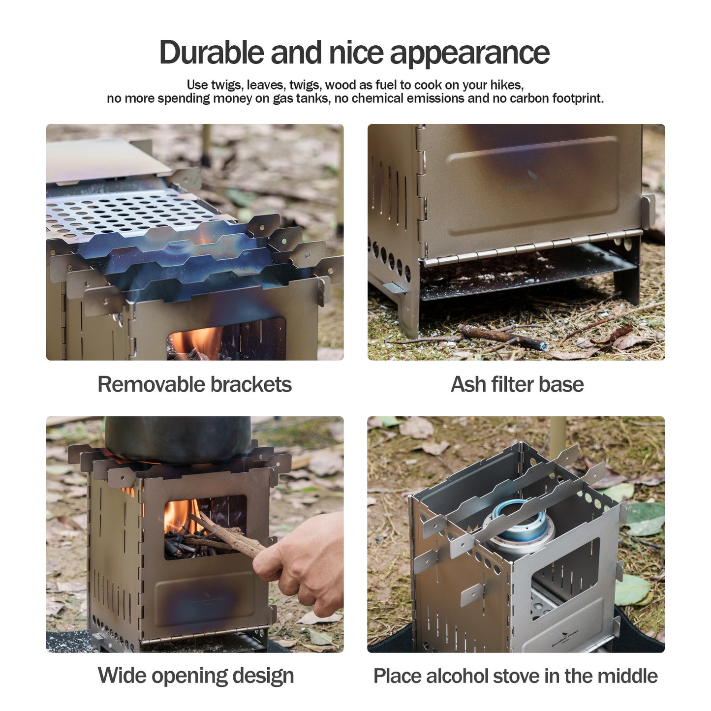 Boundless Voyage Titanium Wood Stove Ultralight Camping Charcoal Burner for Backpacking Hiking & Outdoor Cooking