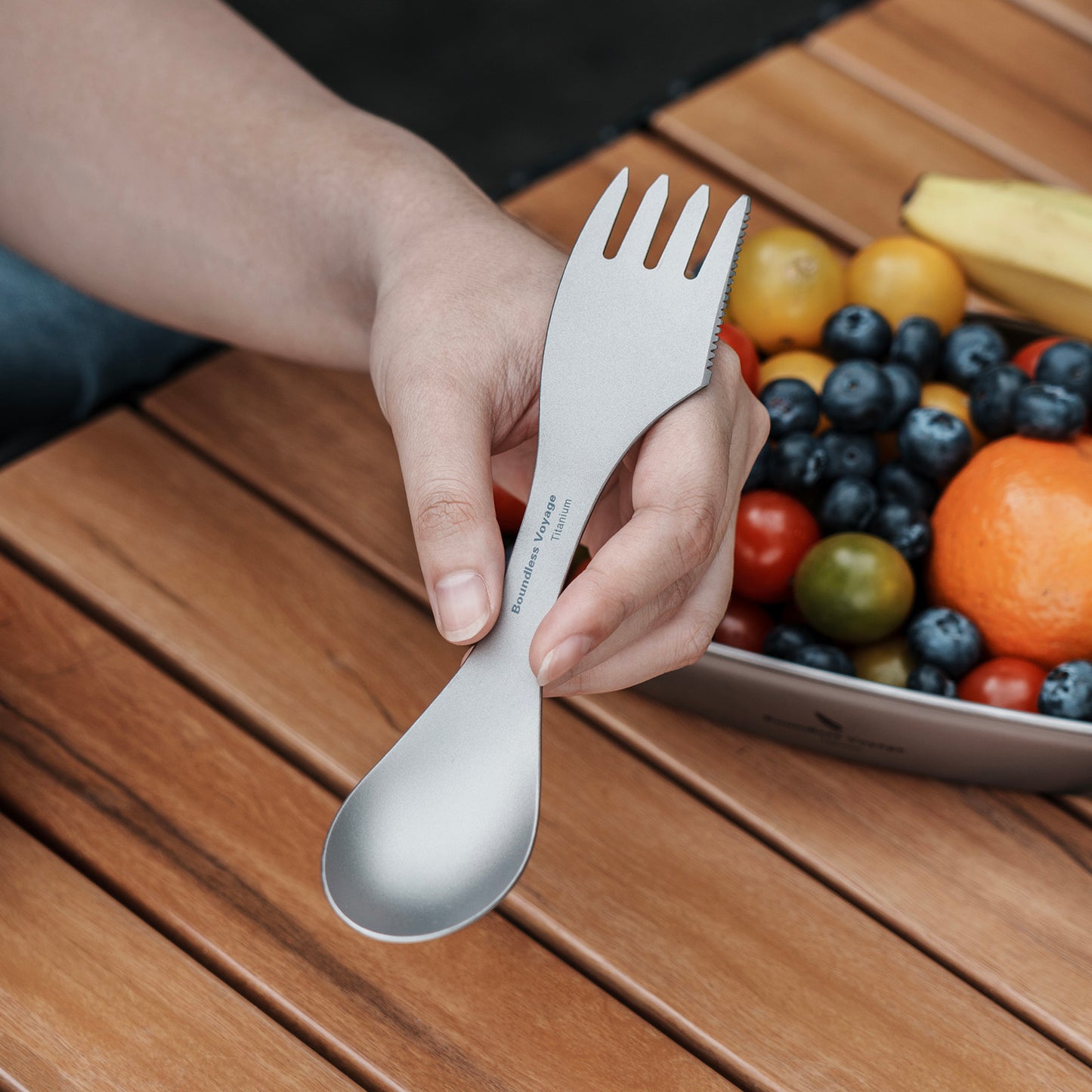 Boundless Voyage Titanium Spoon & Fork – Ultralight Spork-Style Camping Cutlery for Outdoor, Home & Kitchen Use
